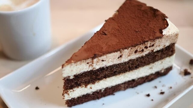 Delicious chocolate cake slice on a plate