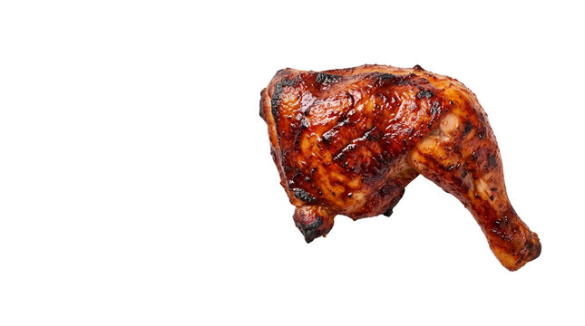 Grilled chicken leg quarter with crispy skin, roasted poultry thigh and drumstick, delicious barbecue meat for menu design isolated PNG with Transparent Background