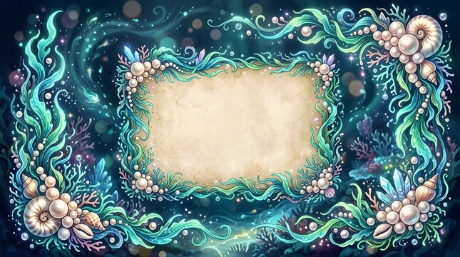 Vintage framed artwork with floral and marine border