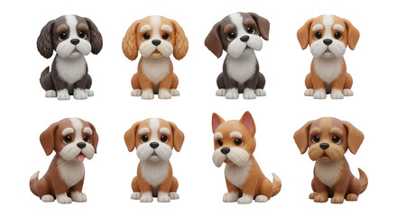 Naklejka premium cute puppy cartoon collection various breeds sitting and looking adorable on a white background useful for pet related design