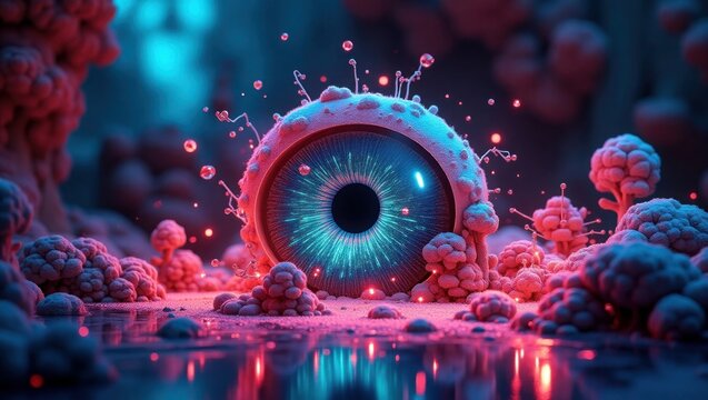 Bioluminescent eye organism with coral like growths image