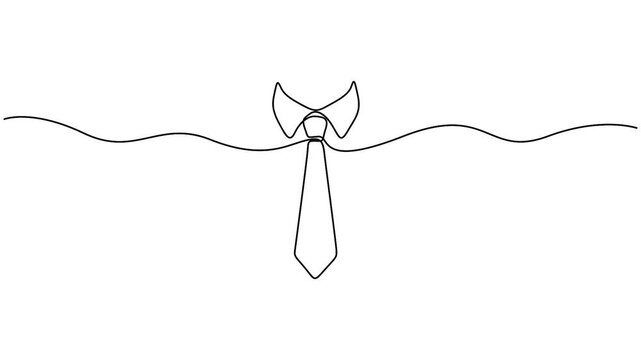 Necktie with shirt collar continuous line drawing animation isolated on white background. Minimalist necktie line sketch self-drawing animation for corporate business fashion design.