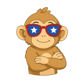Cool Monkey Wearing Patriotic Star Sunglasses for Fourth of July Vector Illustration