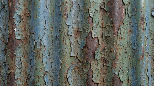 Weathered Rusty Corrugated Metal Peeling Paint Texture Background
