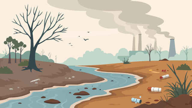 Environmental pollution concept with toxic factory smoke and littered landscape pollution environment industrial emissions ecological contamination landscape industrialization destruction