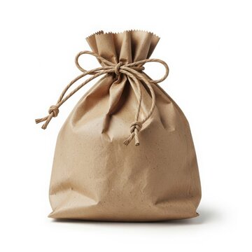 Brown paper bag tied with a string, isolated