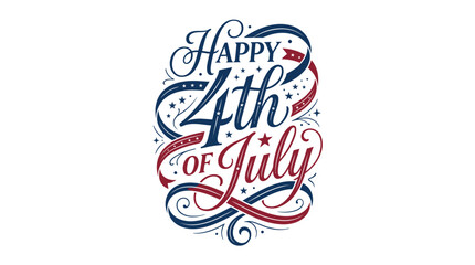 Fototapeta premium Happy 4th of July script typography with swirling flourishes.