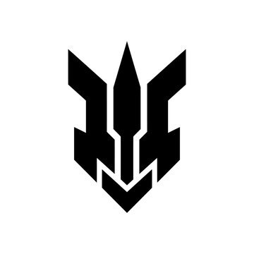 Abstract black geometric trident spearhead logo design.