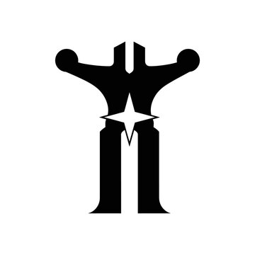 Abstract human figure with star emblem black icon.