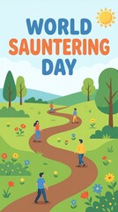 Fototapeta premium World Sauntering Day flat art banner walking in park