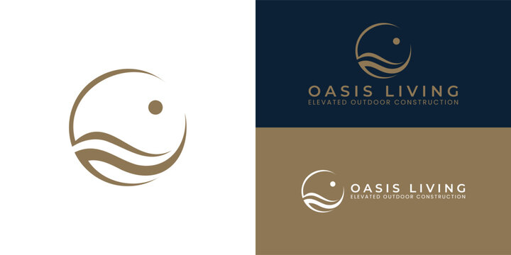 The minimalist luxury pool design and construction logo features an abstract circular form with flowing water elements, symbolising elegance, premium outdoor living, and bespoke aquatic spaces.