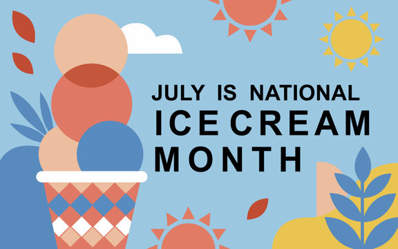 National Ice Cream Month Summer Dessert Vector Illustration.