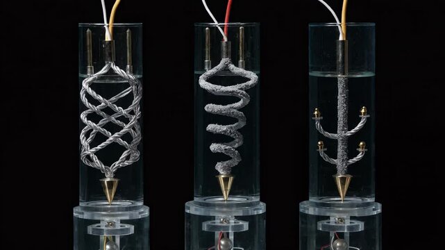 Medium shot of prototype sensorized electrodes featuring embedded sensors for realtime monitoring of wear temperature fluctuations and voltage in innovative electrochemical