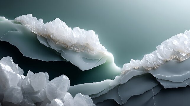 Close-up of White Crystals and Ice Layers on Clear Blue Water Surface