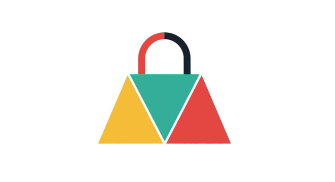 Abstract shopping bag logo with lock icon, colorful geometric design, security concept