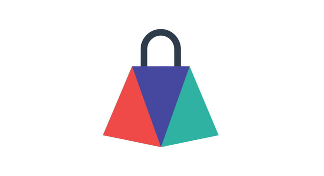 Abstract shopping bag icon with geometric shapes and vibrant colors on white background