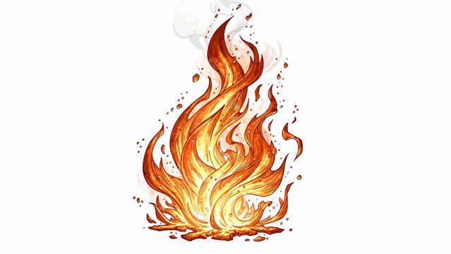 A vibrant fire burns intensely with flames and smoke rising high