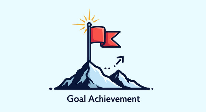 Mountain peak with flag achievement concept.