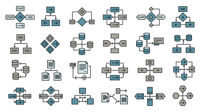 Collection of various flowchart diagrams and business process flowcharts.