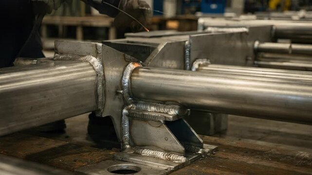Closeup view of technicians welding corrosionresistant stainless steel frames designed for marine environments showcasing durable structural assemblies built to withstand saltwater