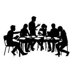Fototapeta premium Group of students studying together at a table isolated on white background vector