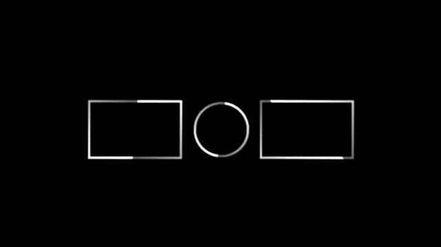 Neon you tube end screen template with glowing blue rectangles and red center circle overlay. 