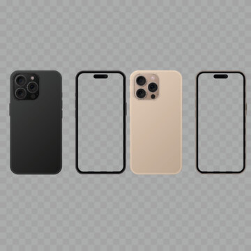 Realistic Smartphone Mockup Set. Vector. Mobile Phones with Transparent Screen and Camera