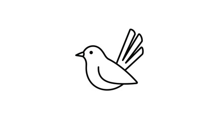 Fototapeta premium Simple minimalist line art illustration of a small bird profile with its tail feathers raised up on a clean white background.