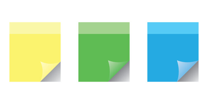Sticky note with duct tape and a bent corner, post it note paper, memo reminder, sticky paper note. Isolated Sticky Note Illustration Set Yellow Memo Paper Collection with Tape Clip and Fold Effects.