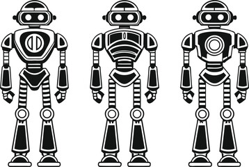 Naklejka premium Robot Illustration Design. Futuristic Robot Illustration. AI Robot Design. Humanoid Robot Illustration. Cartoon Robot Design. Smart Robot Illustration. Technology Robot Design. Mechanical Robot Art
