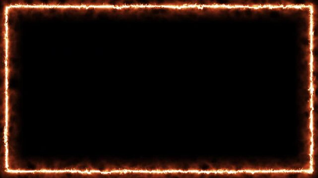 Dynamic burning fire frame with glowing flames, smoke, and intense heat effects surrounding a black background. Perfect for cinematic intros, gaming overlays, horror titles, livestreams, and dramatic 