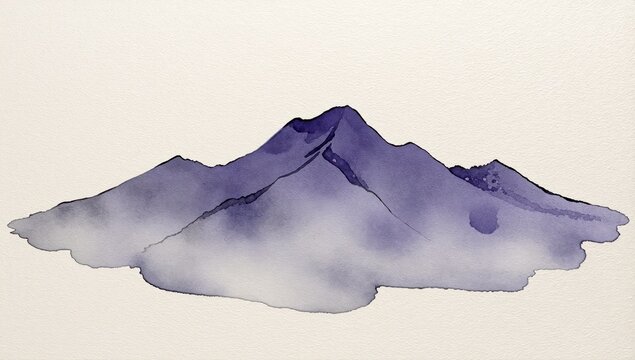 Minimalist purple watercolor mountain range silhouette on light textured paper background evoking serene landscape art for travel or nature themed creative projects