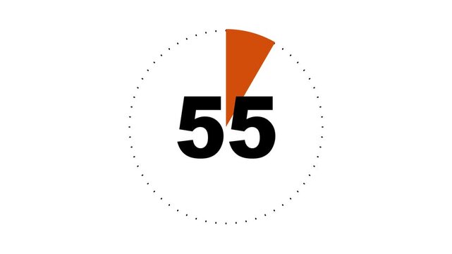60 seconds countdown timer animation. 60 second circle Countdown timer from 60 to 0 animation on white background.