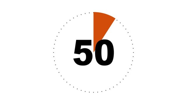 55 seconds countdown timer animation. 55 second circle Countdown timer from 55 to 0 animation on white background.
