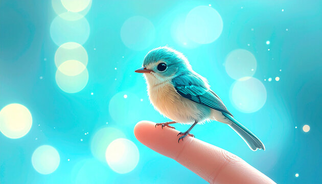 Cute Blue Bird Perched on Finger