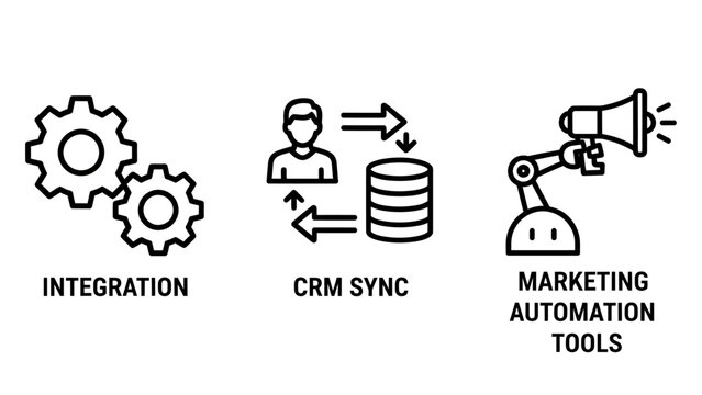 Business process automation and integration workflow icons with integration marketing automation business workflow connection management software strategy communication technology planning