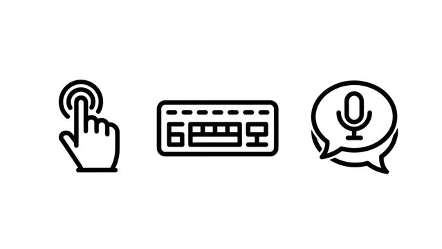Human computer interaction line icons set including touch gesture keyboard input and voice command with interaction technology keyboard microphone interface communication computing software