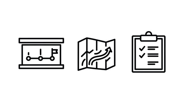 Business process planning strategy workflow and task management icons set with workflow planning strategy management checklist timeline business tracking milestone organization productivity