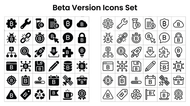 Beta Version Icons Set for Software Development and Technology