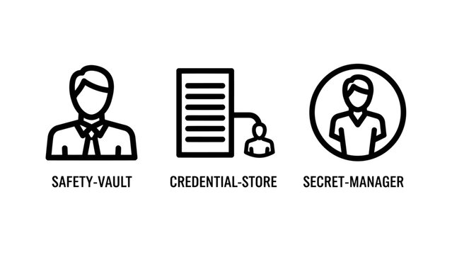 Data privacy and credential management business icons with credential security authentication identity information password protection encryption business cybersecurity database management