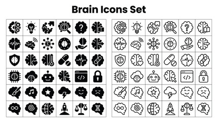 Obraz premium Brain icons set depicting various thoughts and emotions in a creative collection