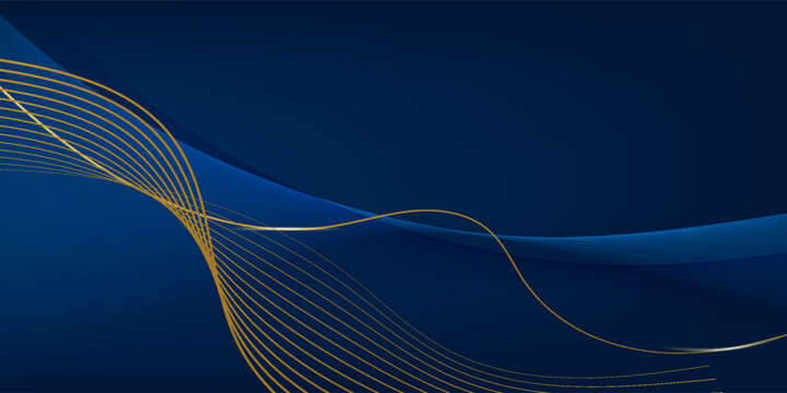 Luxurious geometric background with abstract dark blue and gold wave patterns. Modern elegant digital banner template, creative graphic design for VIP party invitation cover.