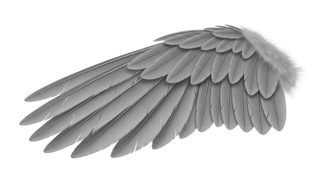 Realistic Grey Bird Wing Isolated on White Background