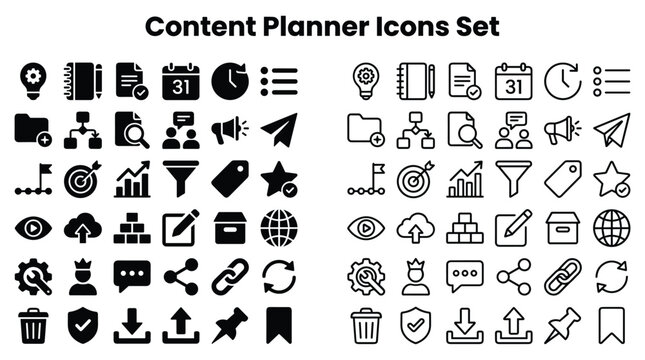 Content Planner Icons Set for Organizing Daily Tasks and Schedules