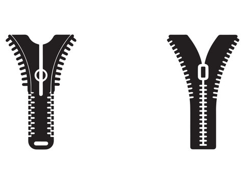 Zipper icons with open and closed zippers on white background  zipper illustrations for design and editing