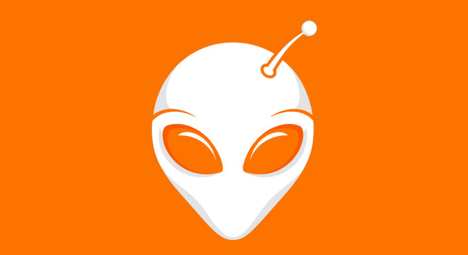 Minimalist white alien character icon with orange eyes