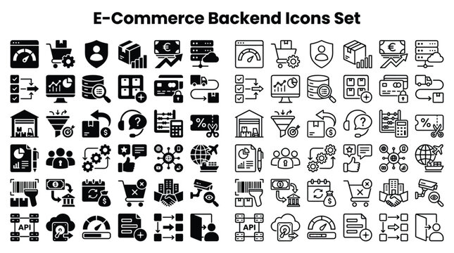 E-Commerce backend icons set for online shopping technology