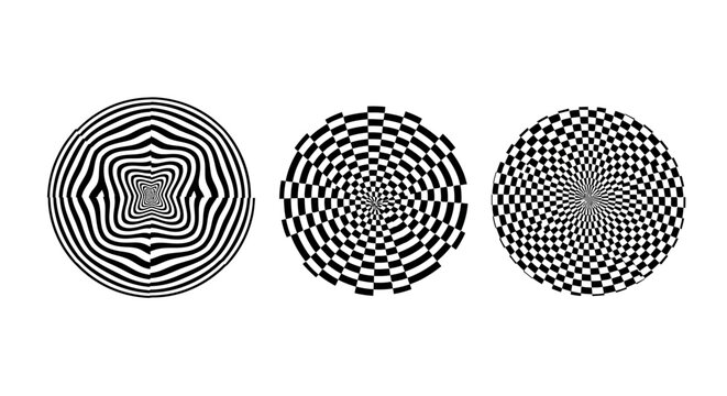 Abstract optical illusion patterns: Op art, distortion, geometric vortex