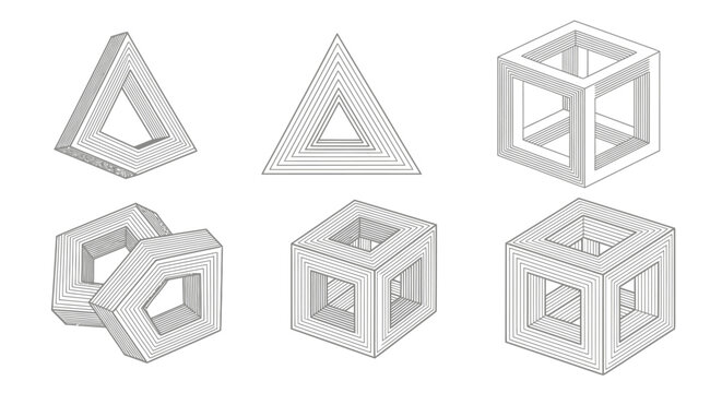 Impossible Geometry Shapes: Triangle, Cube, Tessellation Line Art