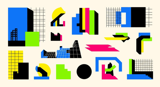 Abstract Geometric Shapes, Memphis Design, Retro Modern Art